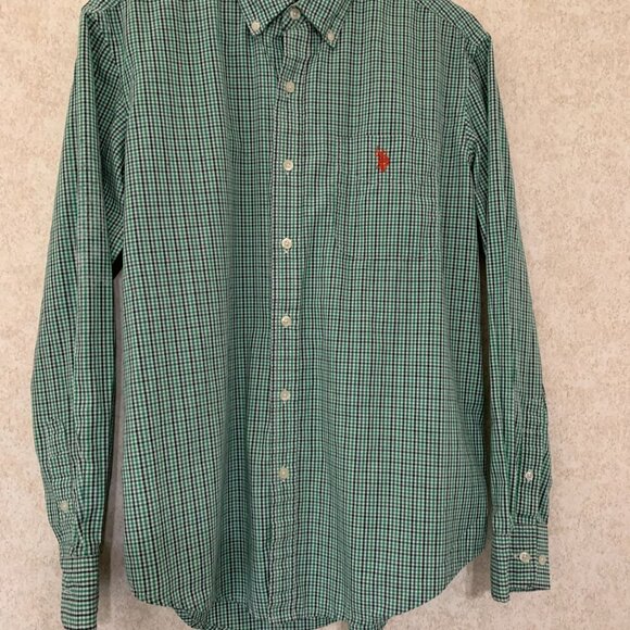 U.S. Polo Assn Men's Green Blue Plaid Button Down Size Large - Picture 2 of 14